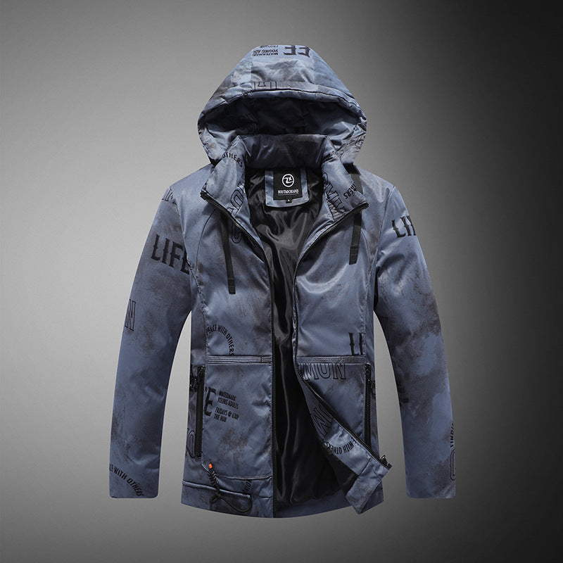 Herren Winterjacke mit Samtmuster in Schwarz Blau und Weiss