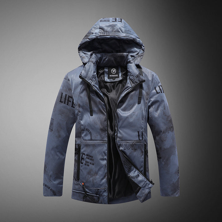 Herren Winterjacke mit Samtmuster in Schwarz Blau und Weiss