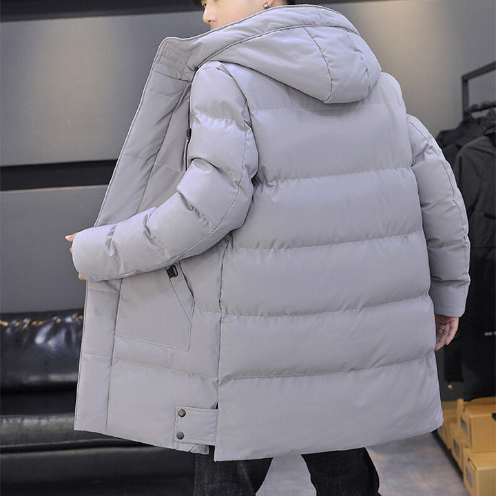 Lange Winterjacke Herren mit Kapuze einfarbig