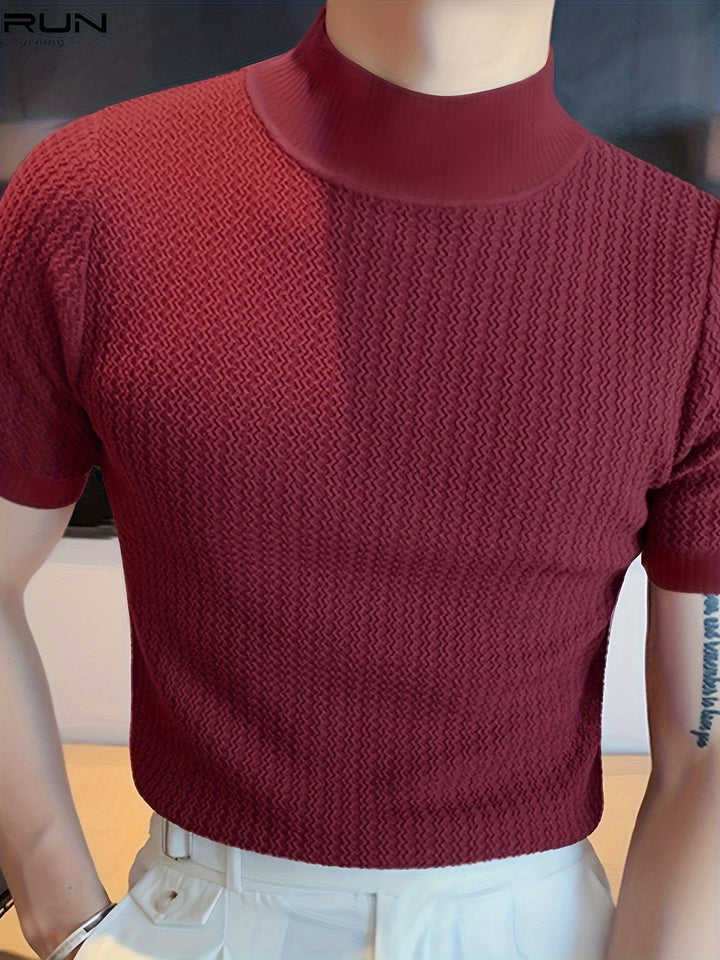 SwissFellas Herren Strick T-Shirt mit Stehkragen, schmale Passform