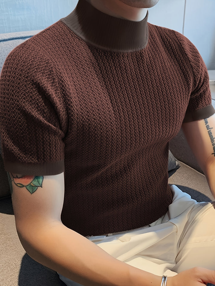 SwissFellas Herren Strick T-Shirt mit Stehkragen, schmale Passform
