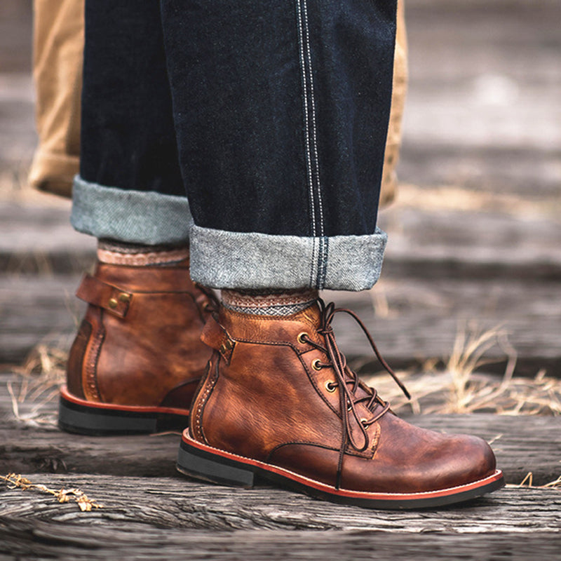 Herren Retro Stiefeletten mit Schnürung in Schwarz