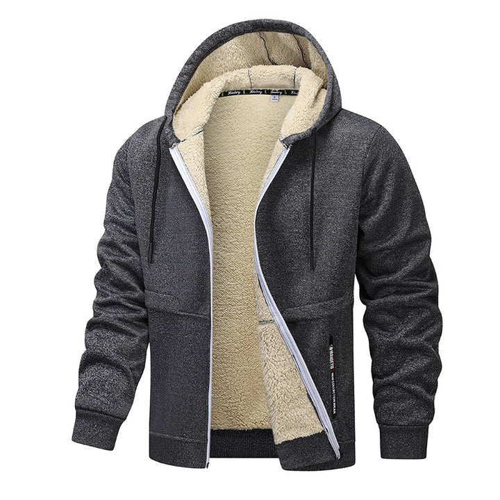 Herren Kapuzenjacke mit Sherpa-Futter und Reissverschluss in Schwarz