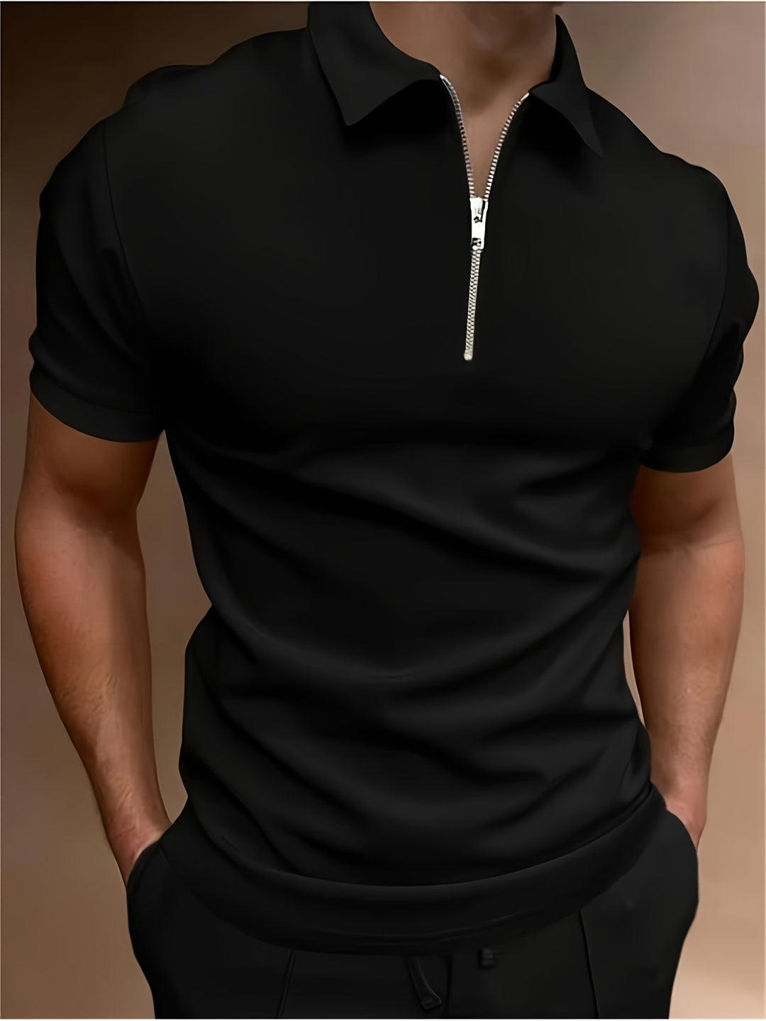 SwissFellas Herren Poloshirt mit Zip und Stehkragen, schmale Passform