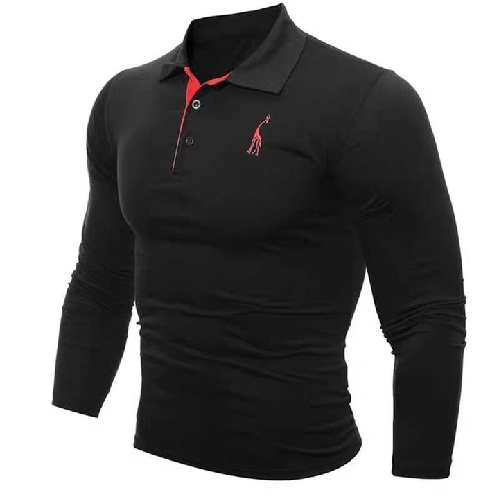 Herren Langarm Poloshirt mit Hirsch-Stickerei in Weiss