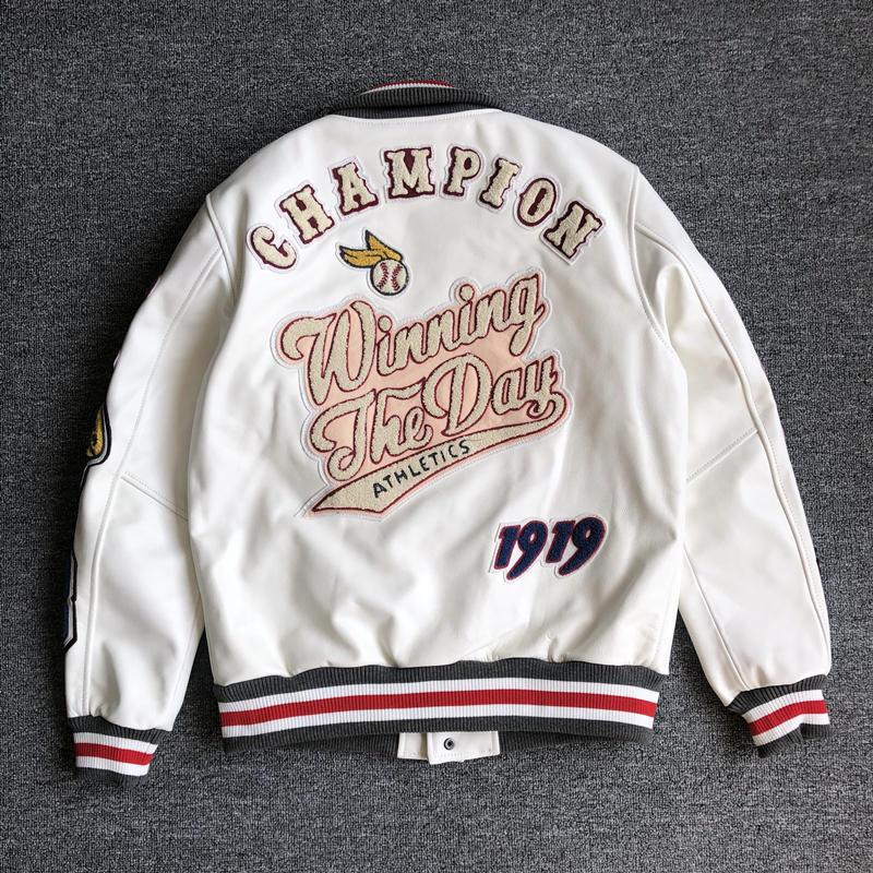 Herren Lederbomberjacke mit Stehkragen in Weiss