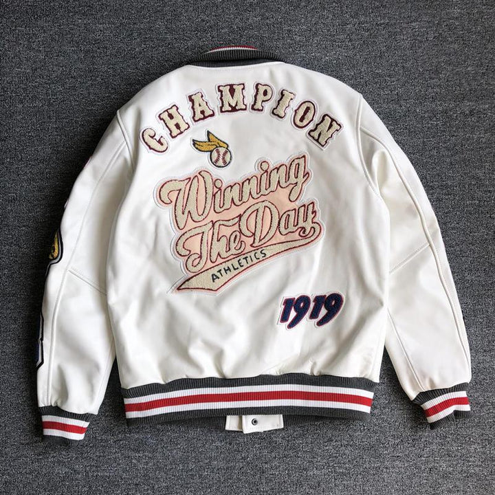 Herren Lederbomberjacke mit Stehkragen in Weiss