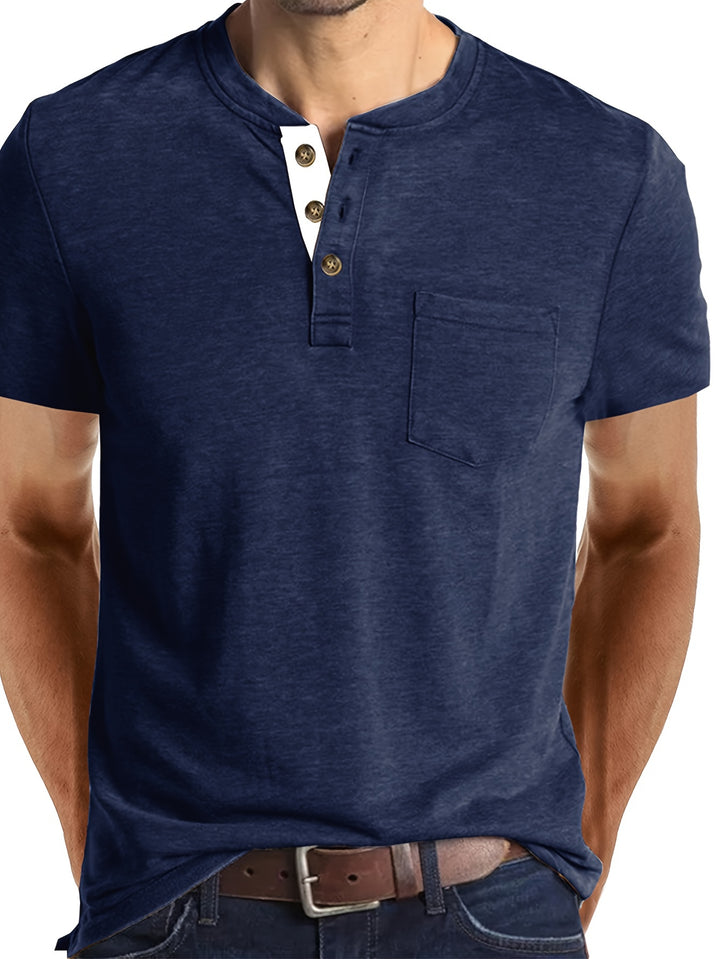 SwissFellas Herren Henley T-Shirt mit Kurzarm und Knopfleiste, reguläre Passform
