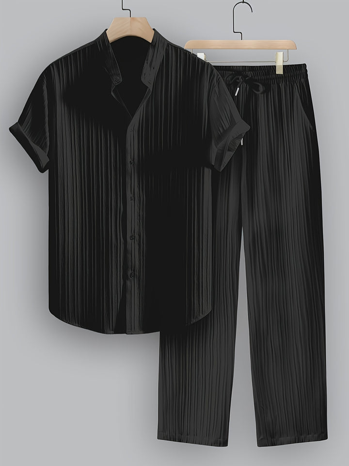 SwissFellas Herren Zweiteiler-Set mit Kurzarmhemd und langer Hose, reguläre Passform