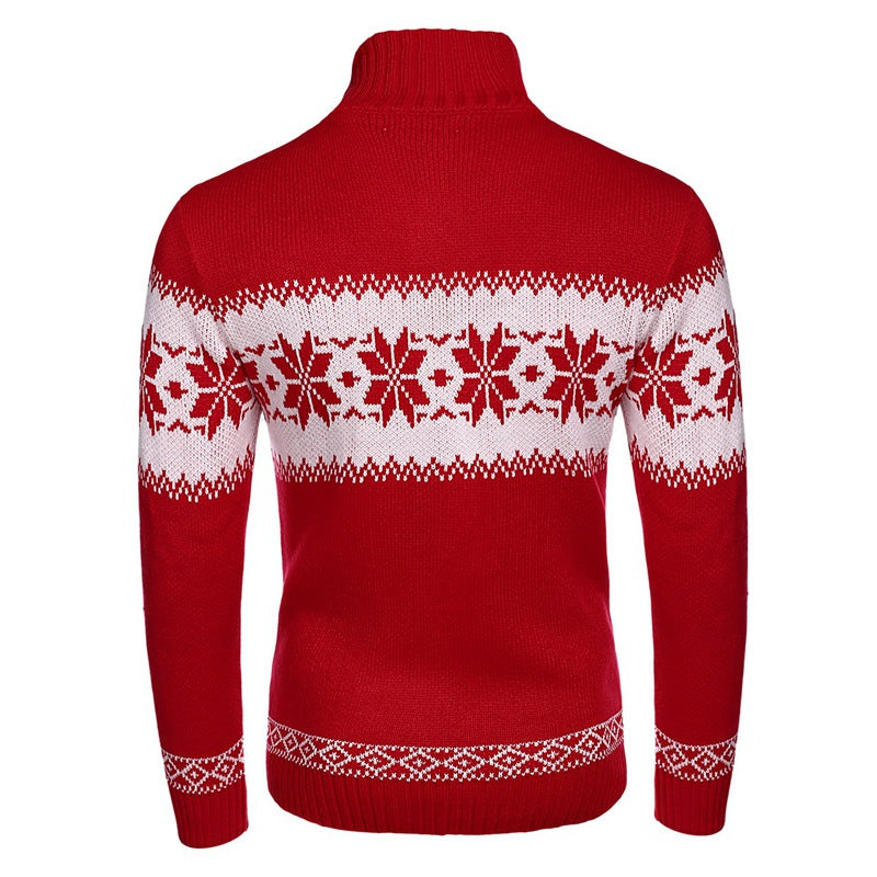 Herren Strickpullover mit Jacquard-Weihnachtsmuster und V-Ausschnitt