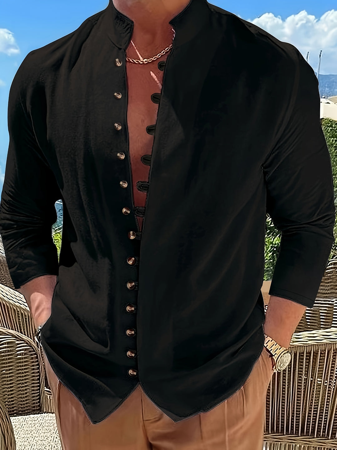 SwissFellas Herren Henley Hemd mit Langarm und Knopfleiste, reguläre Passform