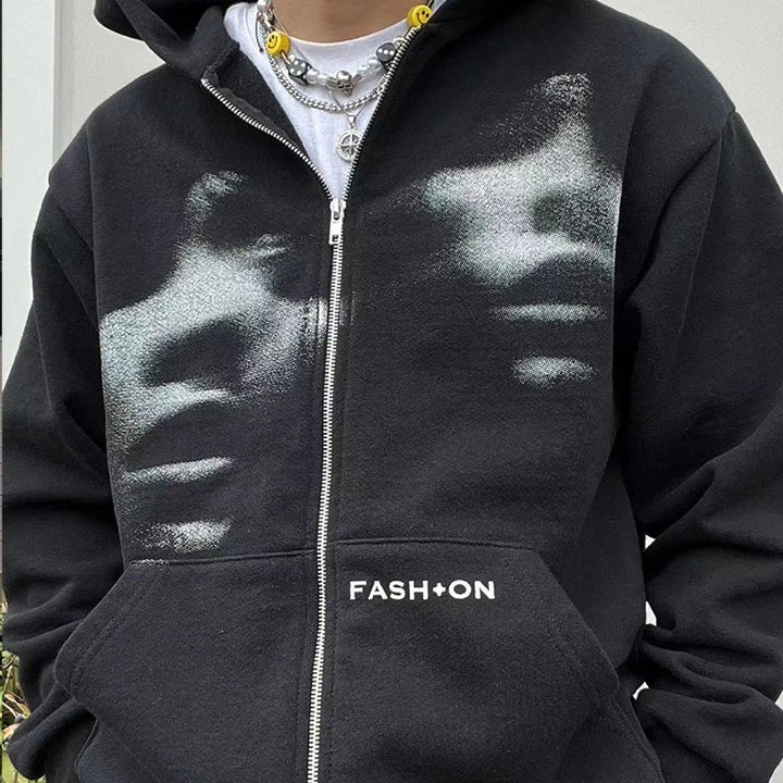 Schwarzer Herren Zip Hoodie mit lockerem Schnitt