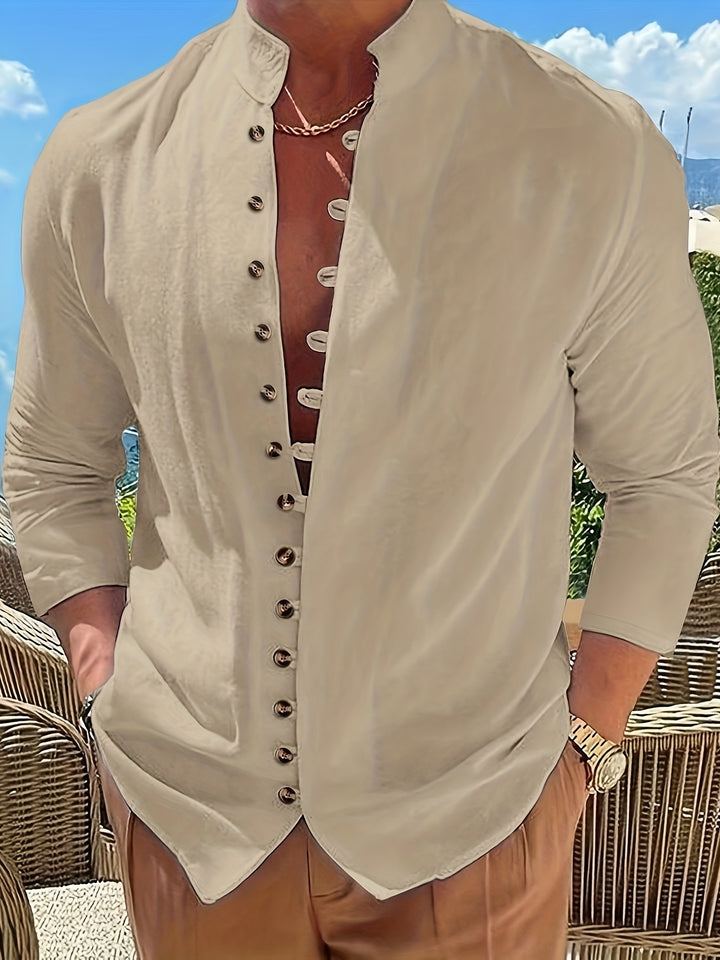 SwissFellas Herren Henley Hemd mit Langarm und Knopfleiste, reguläre Passform