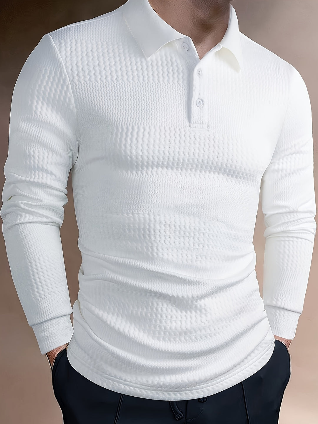 SwissFellas Herren Strick Poloshirt mit Langarm und Rippenstruktur, schmale Passform