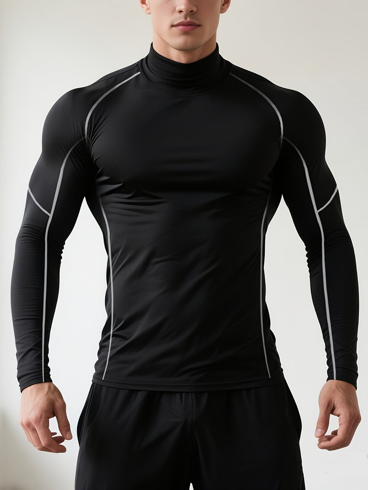 SwissFellas Herren Kompressionsshirt mit Langarm und Stehkragen, schmale Passform