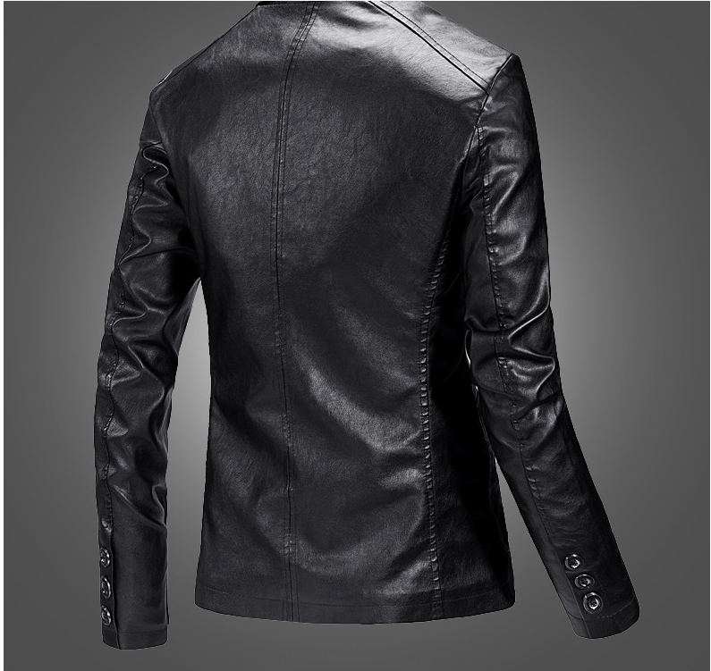 Herren Lederjacke Slim Fit mit Anzugkragen in Schwarz