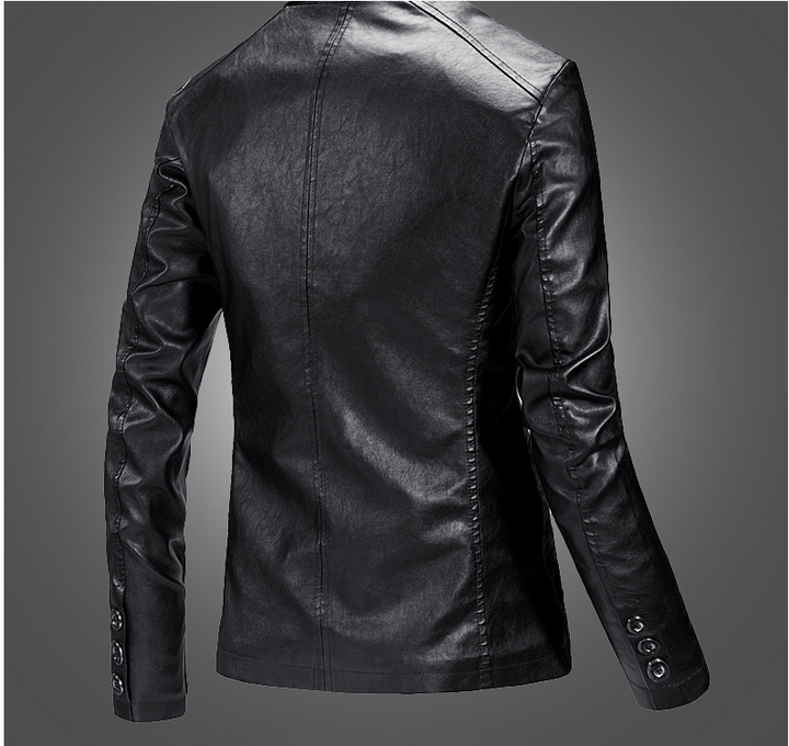 Herren Lederjacke Slim Fit mit Anzugkragen in Schwarz