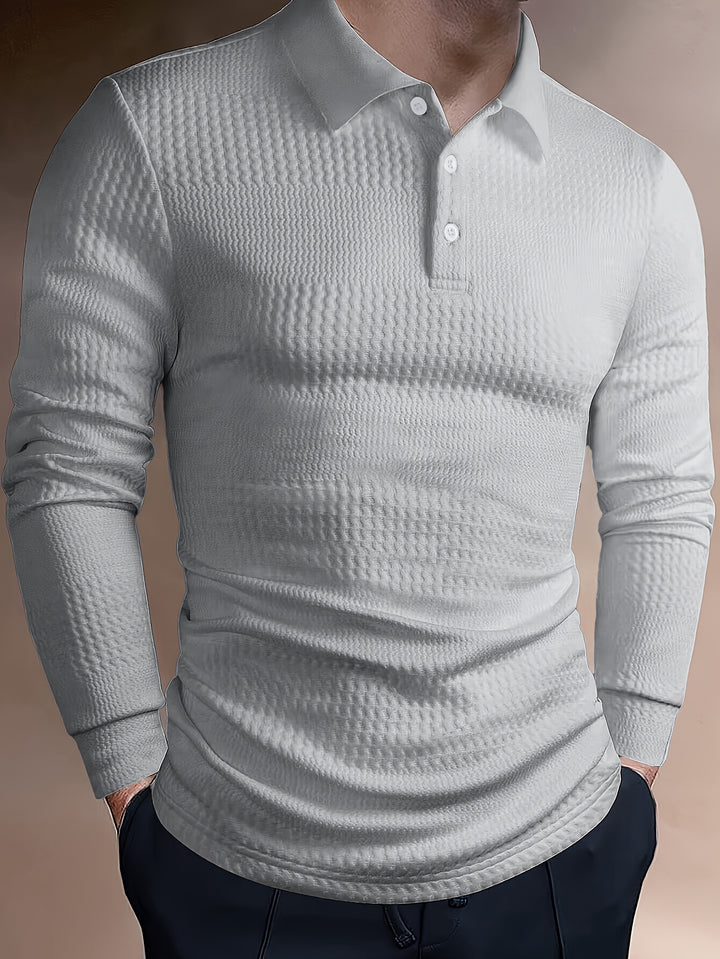 SwissFellas Herren Poloshirt mit Langarm und Rippenstruktur, schmale Passform
