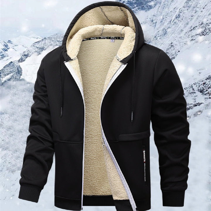 Herren Kapuzenjacke mit Sherpa-Futter und Reissverschluss in Schwarz