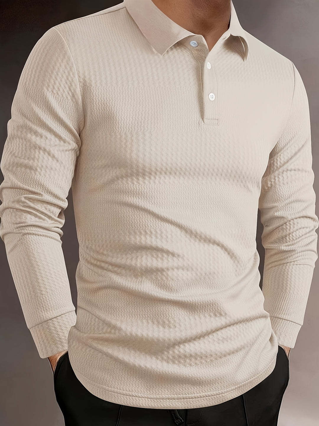 SwissFellas Herren Strick Poloshirt mit Langarm und Rippenstruktur, schmale Passform
