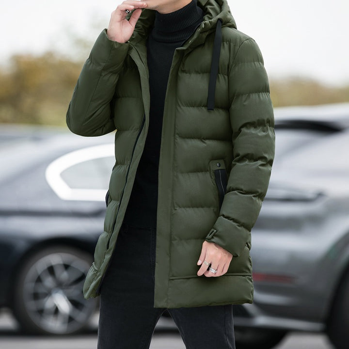 Lange Winterjacke Herren mit Kapuze einfarbig