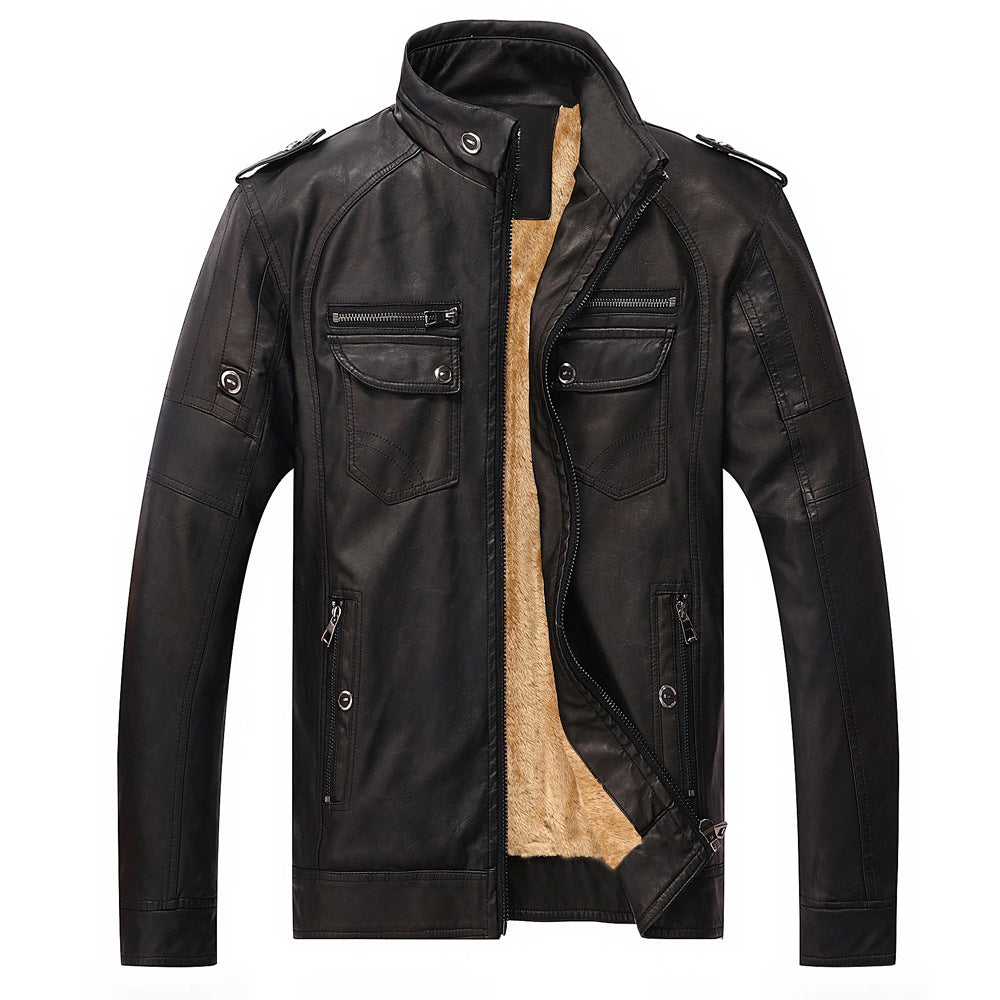 Herren Lederjacke im Retro-Look mit Stehkragen