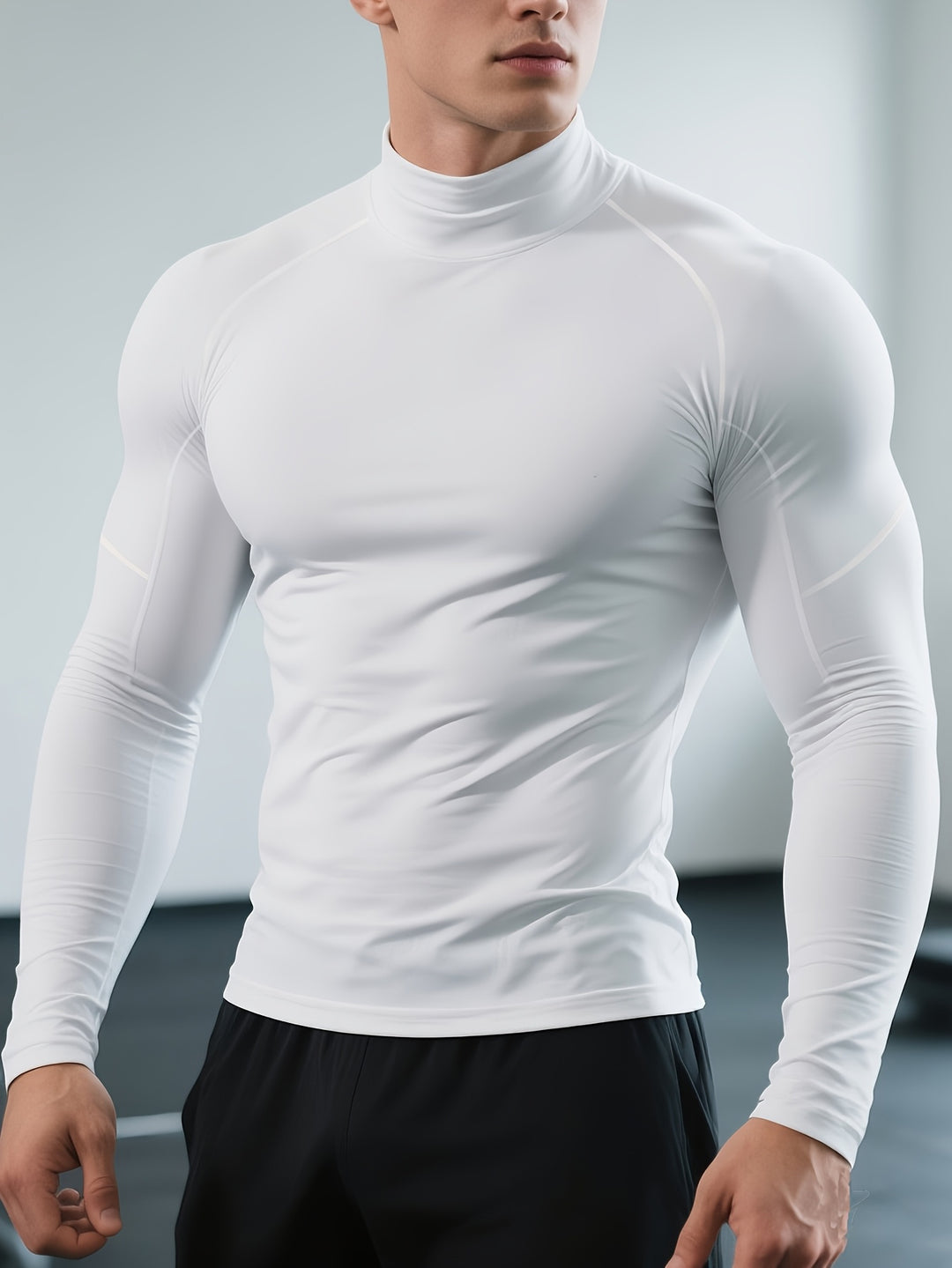 SwissFellas Herren Kompressionsshirt mit Langarm und Stehkragen, schmale Passform
