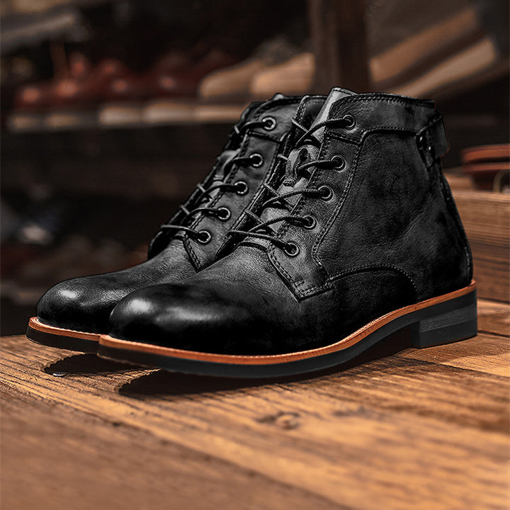 Herren Retro Stiefeletten mit Schnürung in Schwarz