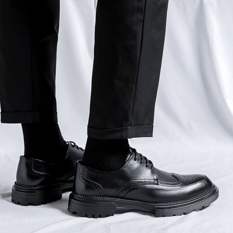 Herren Lederschuhe Brogue mit Plateausohle in Schwarz