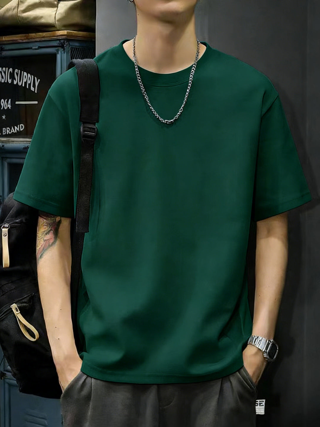 SwissFellas Herren Oversize T-Shirt mit Rundhalsausschnitt, lockere Passform