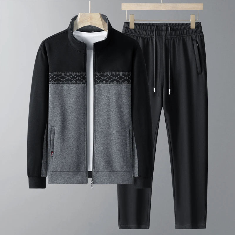 Herren Trainingsanzug mit Zip-Jacke und Hose - schwarz