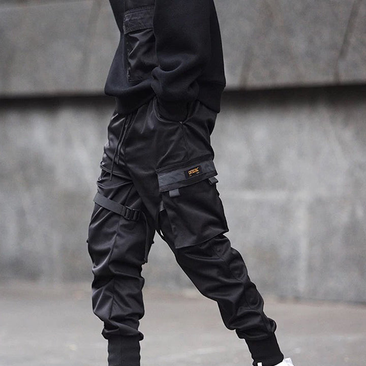 Schwarze Cargohose Herren mit Gummizug und Taschen