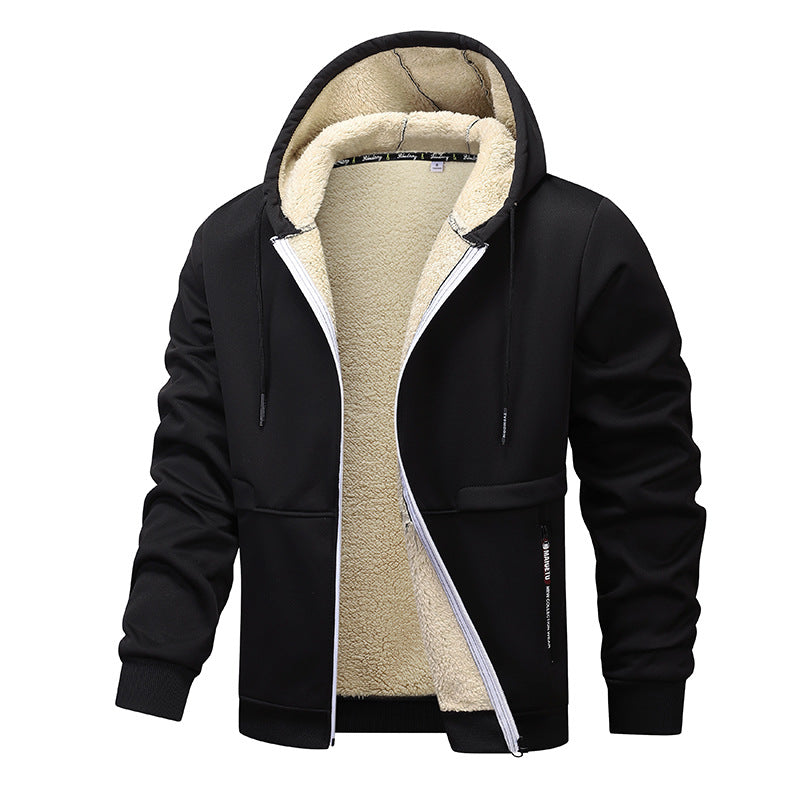 Herren Kapuzenjacke mit Sherpa-Futter und Reissverschluss in Schwarz