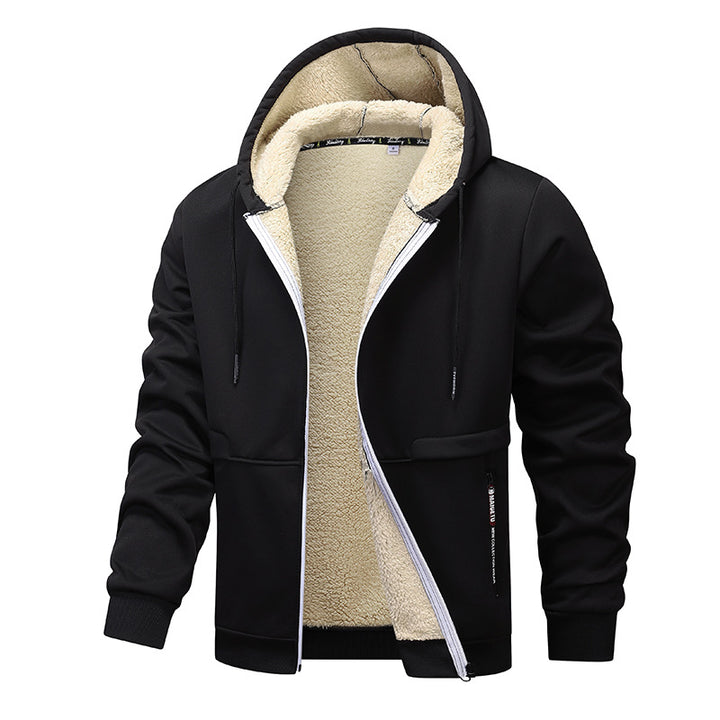 Herren Kapuzenjacke mit Sherpa-Futter und Reissverschluss in Schwarz