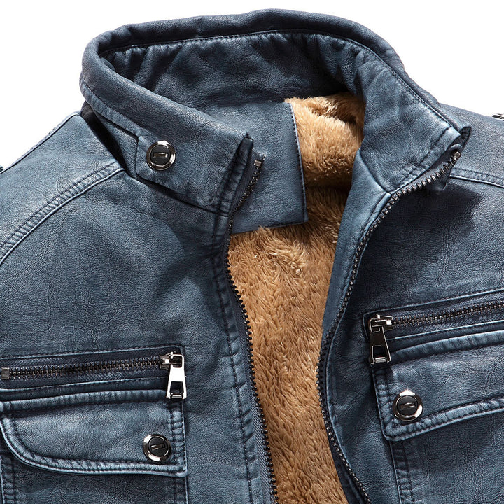 Herren Lederjacke im Retro-Look mit Stehkragen