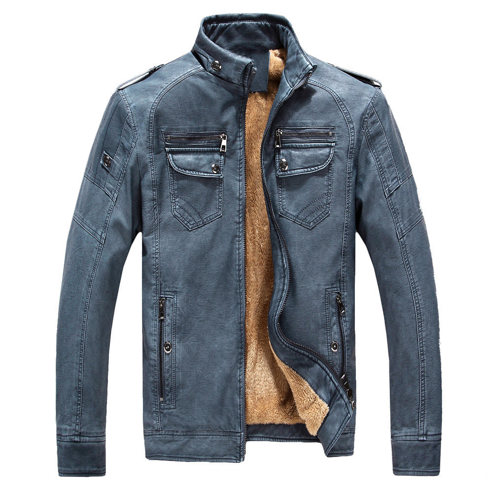 Herren Lederjacke im Retro-Look mit Stehkragen