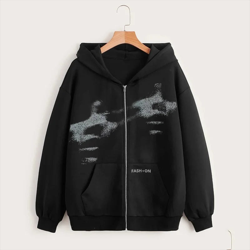 Schwarzer Herren Zip Hoodie mit lockerem Schnitt