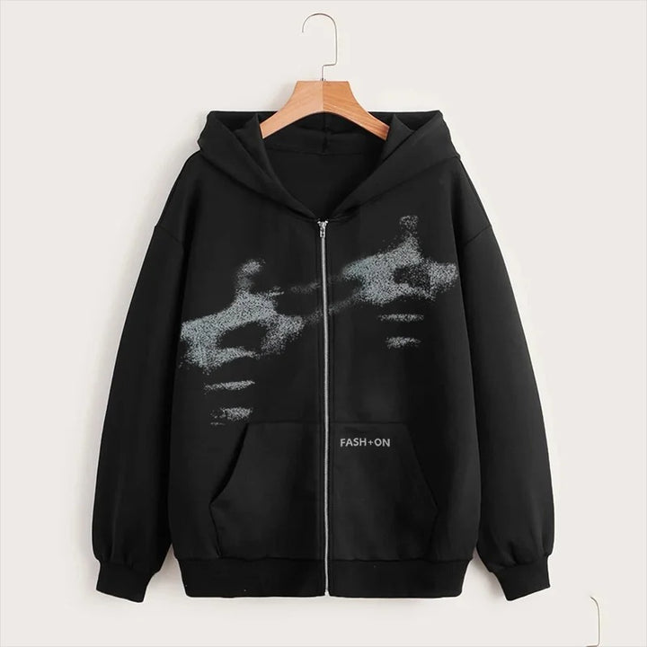 Schwarzer Herren Zip Hoodie mit lockerem Schnitt
