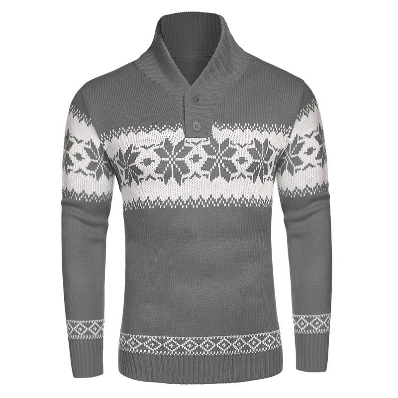 Herren Strickpullover mit Jacquard-Weihnachtsmuster und V-Ausschnitt