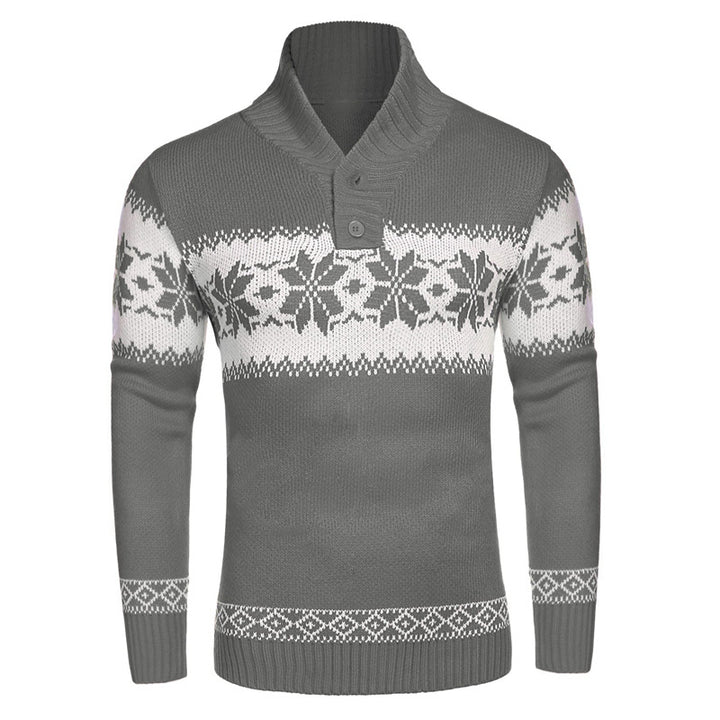 Herren Strickpullover mit Jacquard-Weihnachtsmuster und V-Ausschnitt