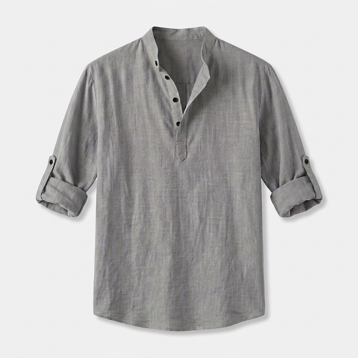 Herren Shirt mit Stehkragen | Langarmshirt mit Geradem Schnitt | Strukturierter Look | Entspannter Freizeitstil