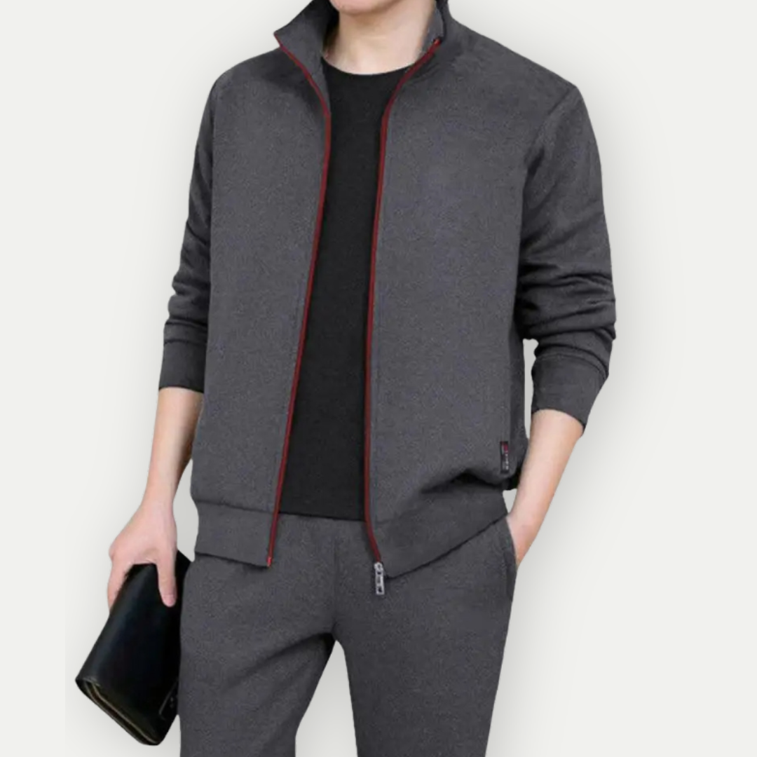 Herren Freizeitanzug mit Zip-Jacke und Hose - dunkel grau