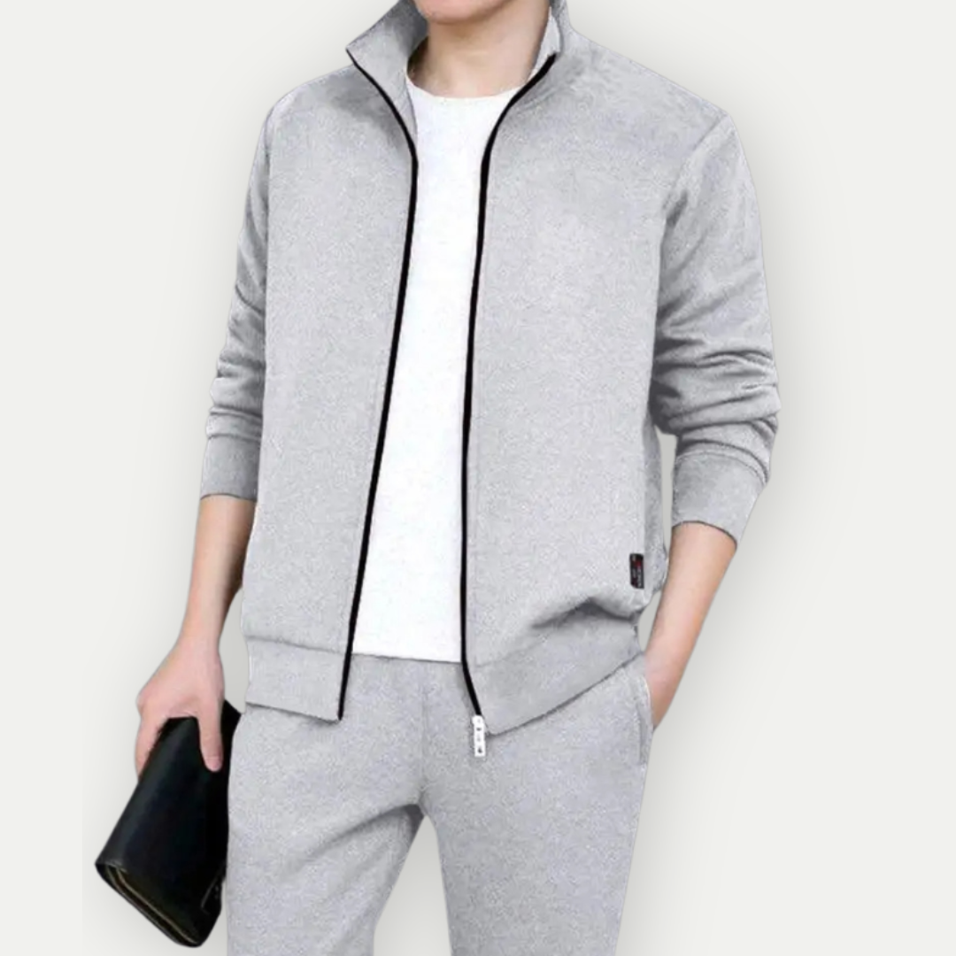 Herren Freizeitanzug mit Zip-Jacke und Hose - grau