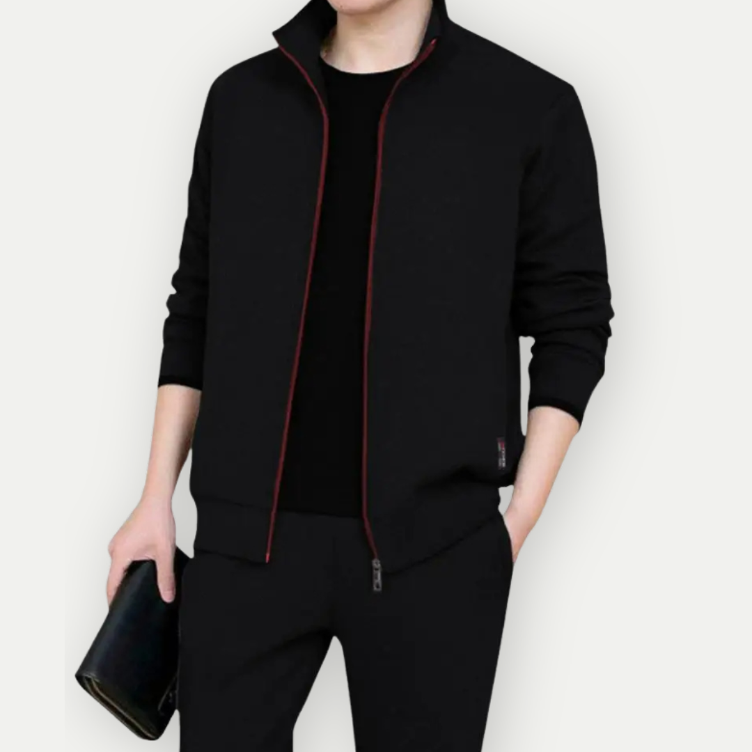 Herren Freizeitanzug mit Zip-Jacke und Hose - schwarz