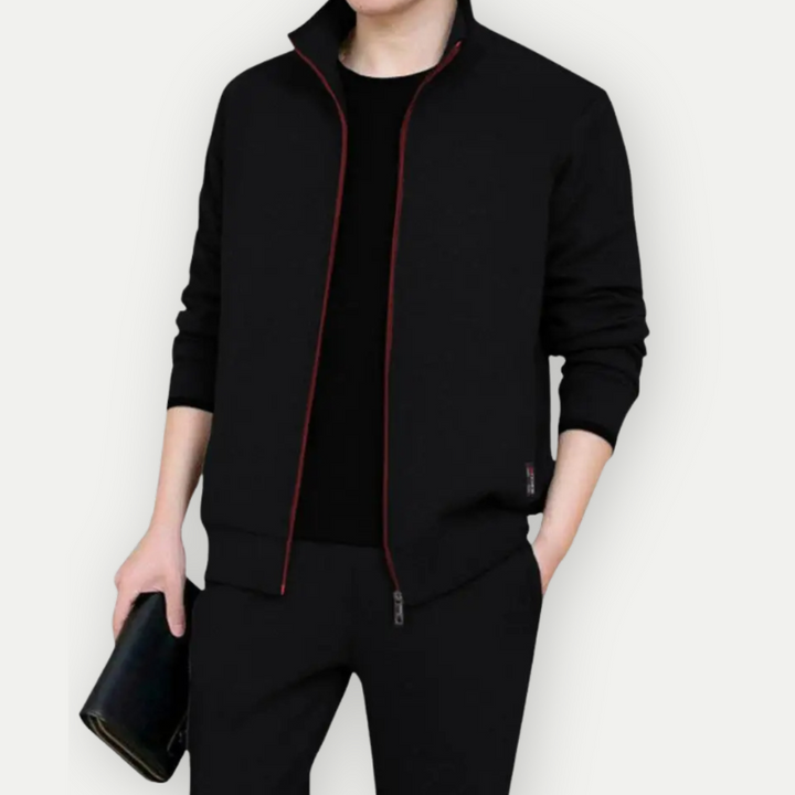 Herren Freizeitanzug mit Zip-Jacke und Hose - schwarz