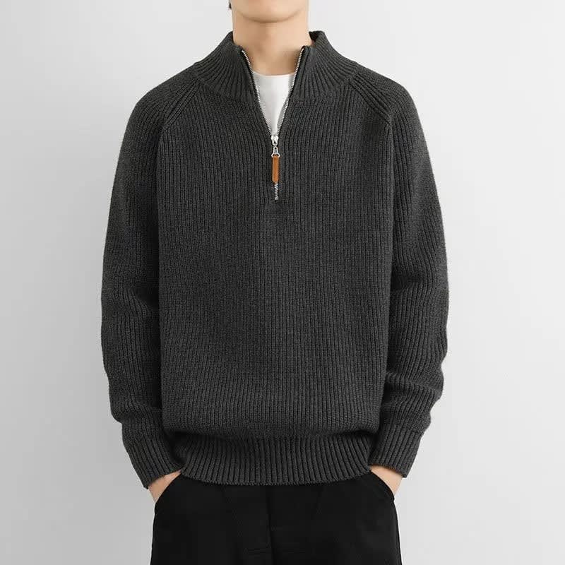 Half-Zip Pullover für Herren mit Stehkragen - dunkel grau