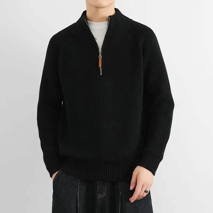 Half-Zip Pullover für Herren mit Stehkragen - schwarz