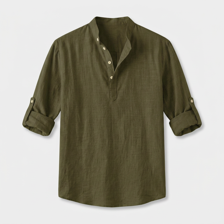 Herren Shirt mit Stehkragen | Langarmshirt mit Geradem Schnitt | Strukturierter Look | Entspannter Freizeitstil