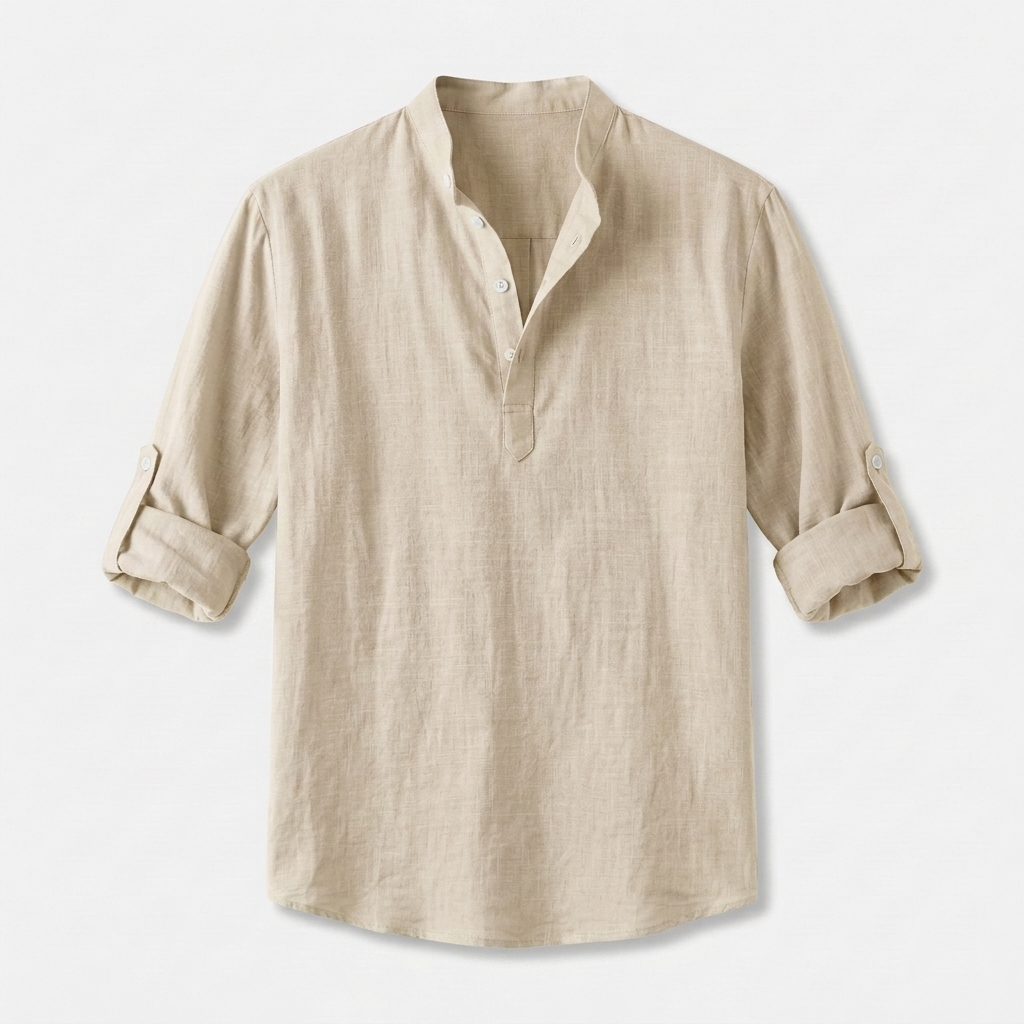 Herren Shirt mit Stehkragen | Langarmshirt mit Geradem Schnitt | Strukturierter Look | Entspannter Freizeitstil