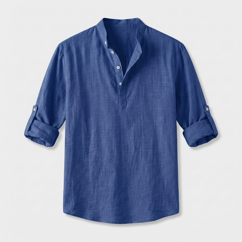 Herren Shirt mit Stehkragen | Langarmshirt mit Geradem Schnitt | Strukturierter Look | Entspannter Freizeitstil